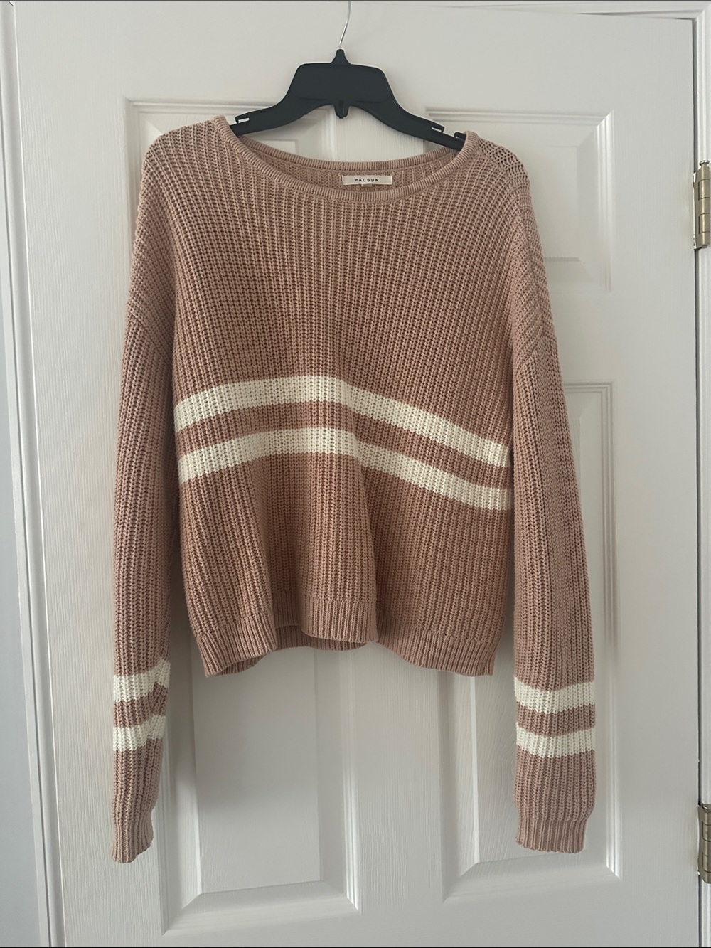 PacSun Dusty Rose Crewneck Sweater with White Stripes